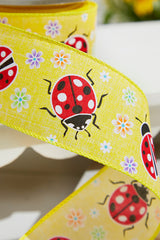 2.5" x 10 Yards Yellow Ladybugs Ribbon