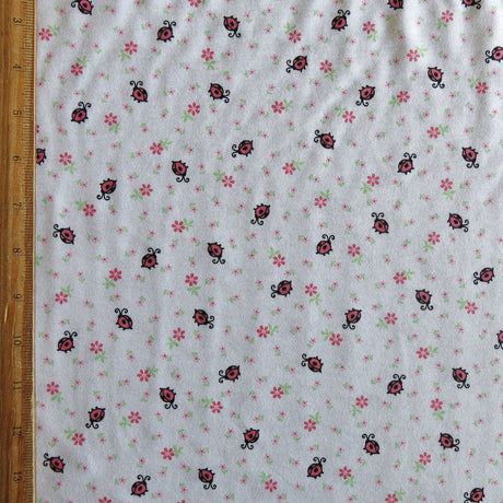 Cotton Jersey Knit Ladybugs on White