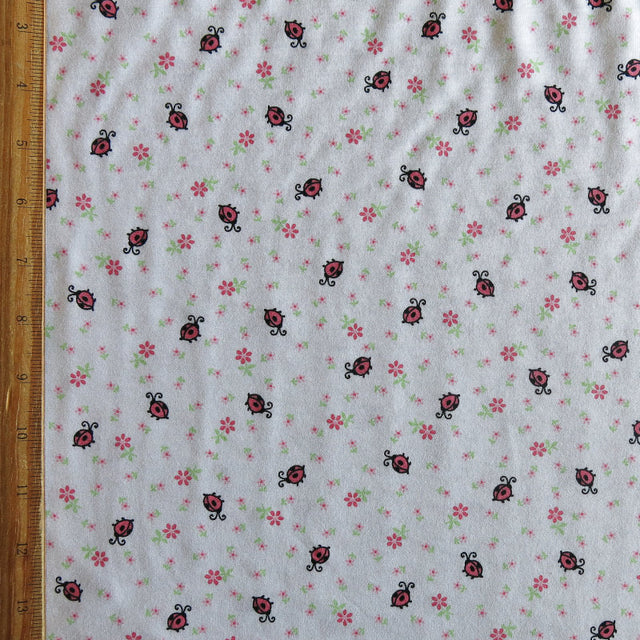 Cotton Jersey Knit Ladybugs on White