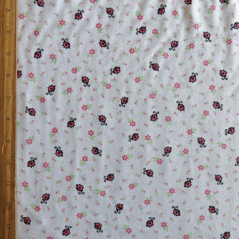 Cotton Jersey Knit Ladybugs on White 20" Remnant