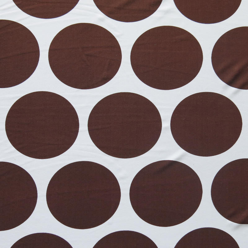 Swim Knit Large Brown Polka Dots on White