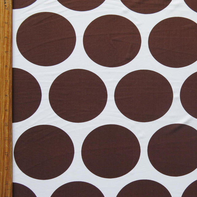Swim Knit Large Brown Polka Dots on White