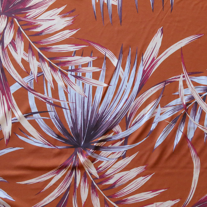 Swim Knit Poly Spandex Large Scale Foliage Terra Cotta