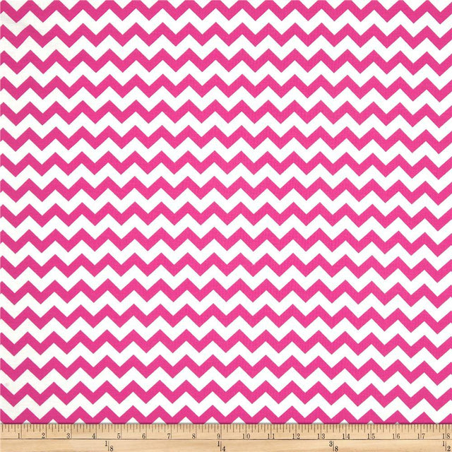 1″ One Inch Fuchsia and White Chevron Poly Cotton Fabric,