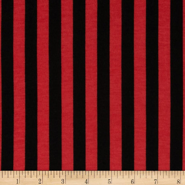1/2″ Half Inch Black and Red Stripes Poly Cotton Fabric,