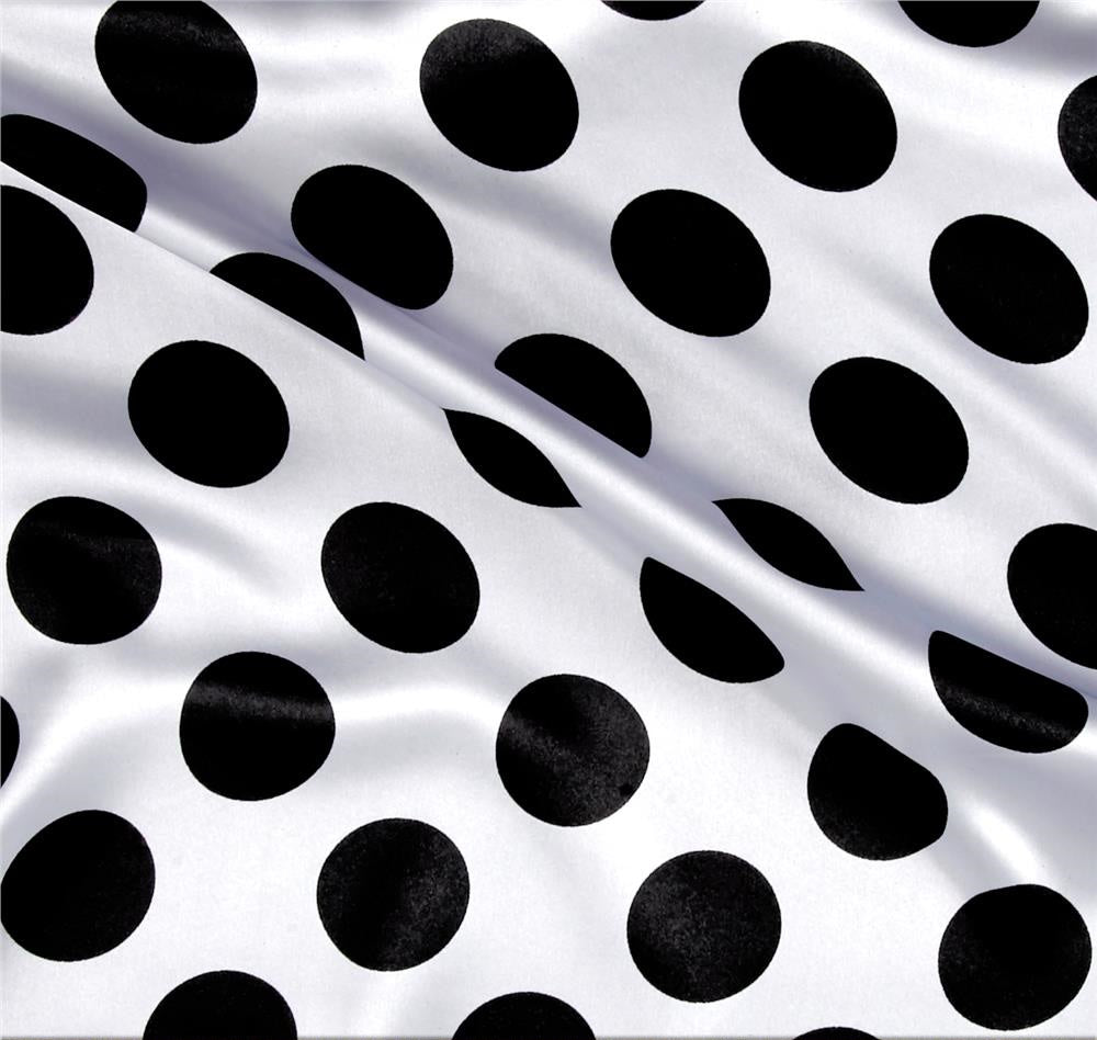 1/2″ half inch Black Polka Dot on White Background Satin Fabric