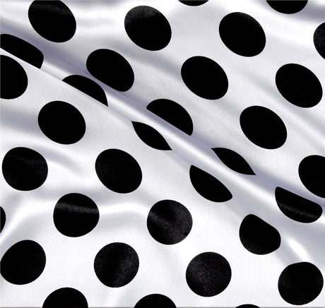 1/2″ half inch Black Polka Dot on White Background Satin Fabric