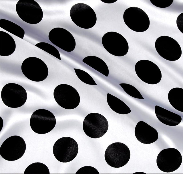 1/2″ half inch Black Polka Dot on White Background Satin Fabric