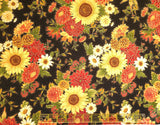 Quilting Cotton Large Sunflowers Harvest Metallic Fall Theme