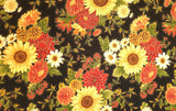 Quilting Cotton Large Sunflowers Harvest Metallic Fall Theme
