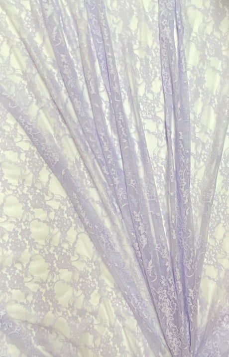 Lavender Stretch Lace Nylon Spandex Fabric - Shimmery Floral Lace, Lavender, 58/60" Width (1 Yard)