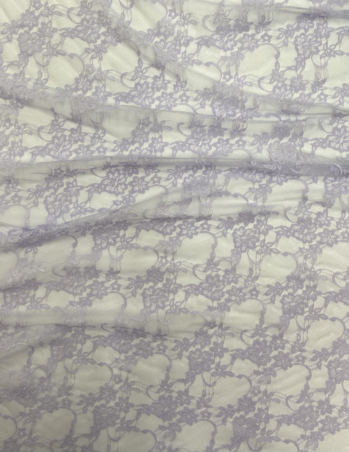 Lavender Stretch Lace Nylon Spandex Fabric - Shimmery Floral Lace, Lavender, 58/60" Width (1 Yard)