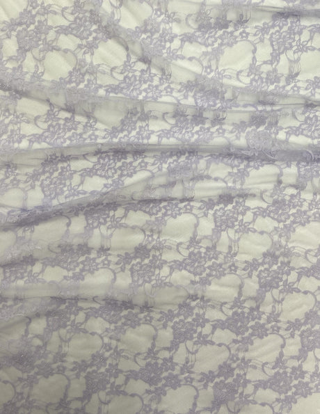 Lavender Stretch Lace Nylon Spandex Fabric - Shimmery Floral Lace, Lavender, 58/60" Width (1 Yard)