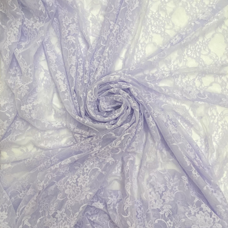 Lavender Stretch Lace Nylon Spandex Fabric - Shimmery Floral Lace, Lavender, 58/60" Width (1 Yard)