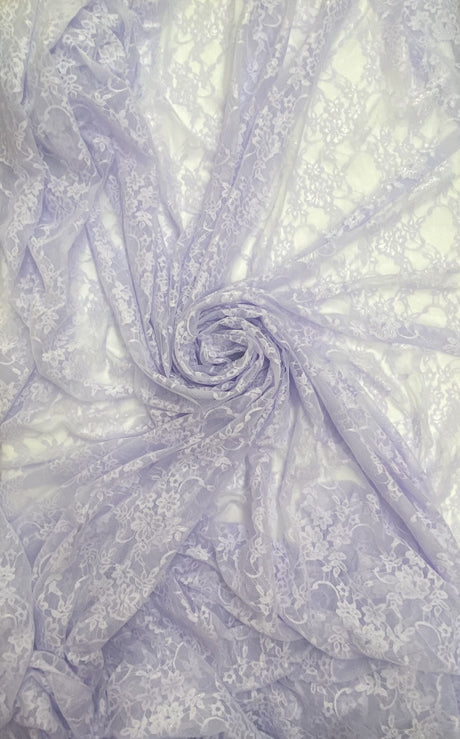 Lavender Stretch Lace Nylon Spandex Fabric - Shimmery Floral Lace, Lavender, 58/60" Width (1 Yard)