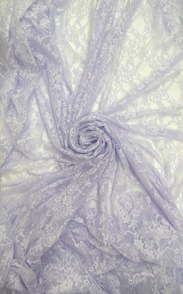 Lavender Stretch Lace Nylon Spandex Fabric - Shimmery Floral Lace, Lavender, 58/60" Width (1 Yard)
