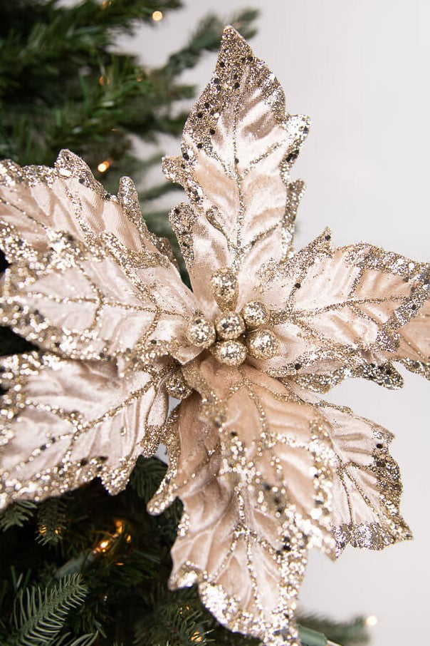 24” x 12" Leafy Champagne Poinsettia Stem
