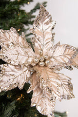 24” x 12" Leafy Champagne Poinsettia Stem
