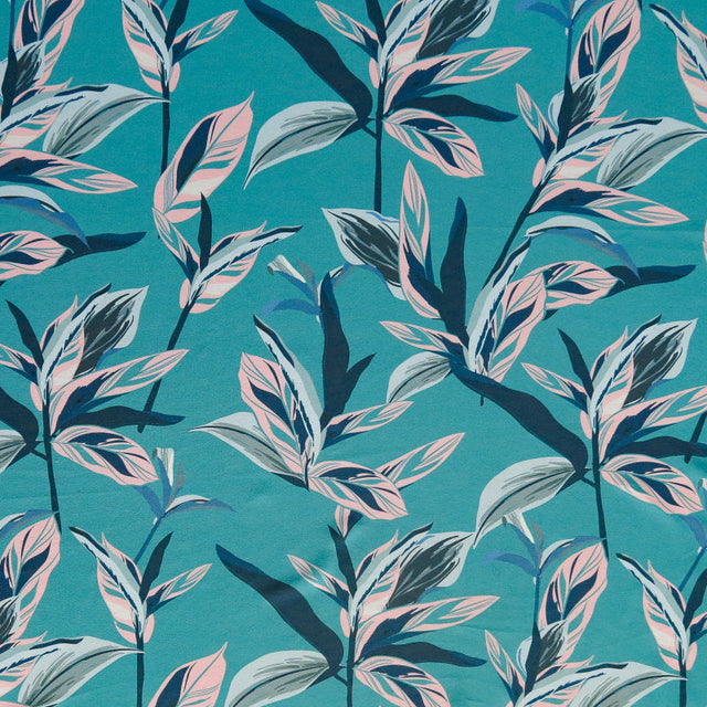 Swim Knit Leaves on Teal 30" Remnant