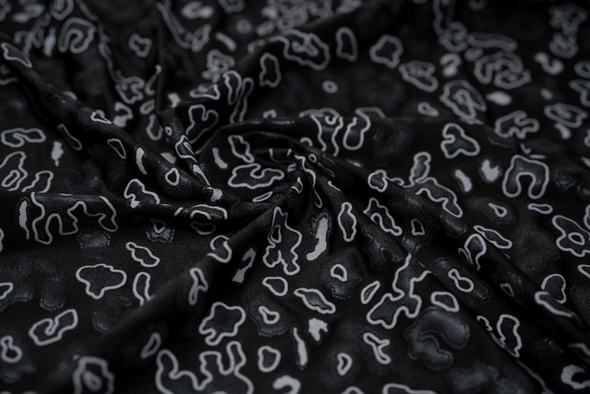 Leo Party Foil Printed Spandex Fabric - Black/Multicolored Leopard Foil Print, 56" Width (1 Yard)