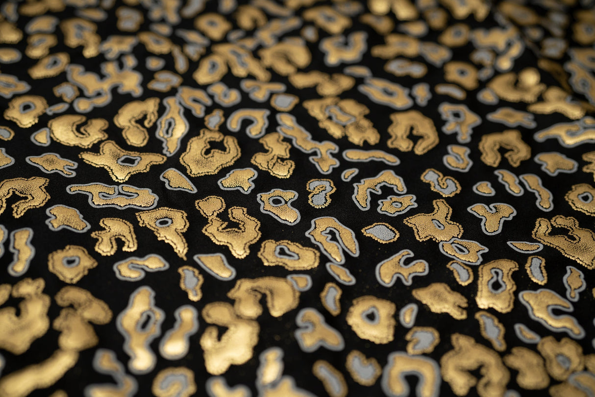 Leo Party Foil Printed Spandex Fabric - Black/Multicolored Leopard Foil Print, 56" Width (1 Yard)