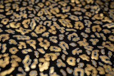 Leo Party Foil Printed Spandex Fabric - Black/Multicolored Leopard Foil Print, 56" Width (1 Yard)