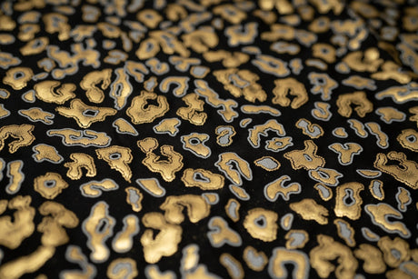 Leo Party Foil Printed Spandex Fabric - Black Leopard Foil Print, 56" Width (1 Yard)