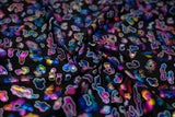 Leo Party Foil Printed Spandex Fabric - Black/Multicolored Leopard Foil Print, 56" Width (1 Yard)