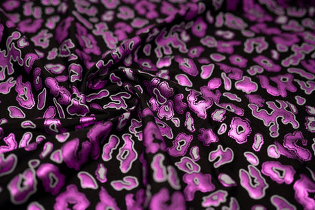 Leo Party Foil Printed Spandex Fabric - Black/Multicolored Leopard Foil Print, 56" Width (1 Yard)