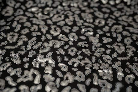 Leo Party Foil Printed Spandex Fabric - Black Leopard Foil Print, 56" Width (1 Yard)
