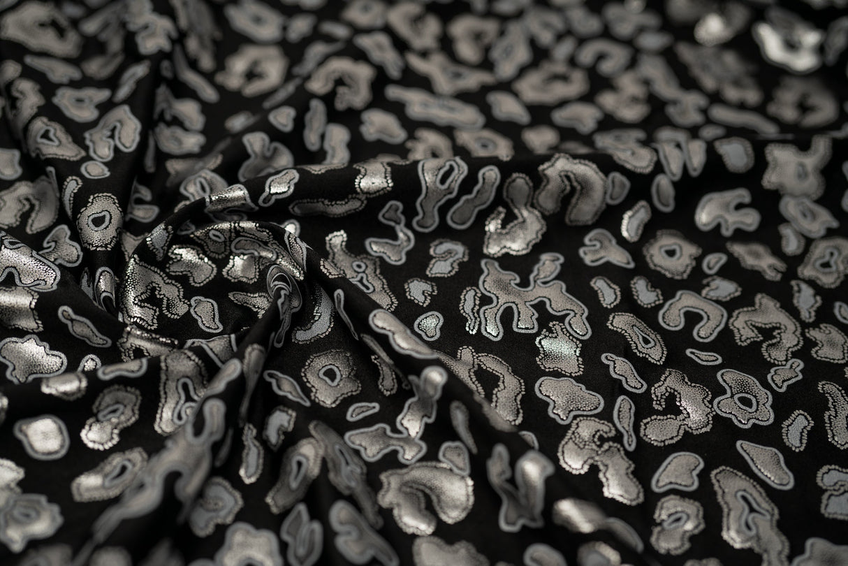 Leo Party Foil Printed Spandex Fabric - Black/Multicolored Leopard Foil Print, 56" Width (1 Yard)