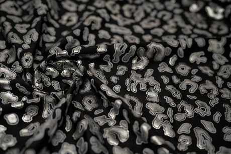 Leo Party Foil Printed Spandex Fabric - Black/Multicolored Leopard Foil Print, 56" Width (1 Yard)
