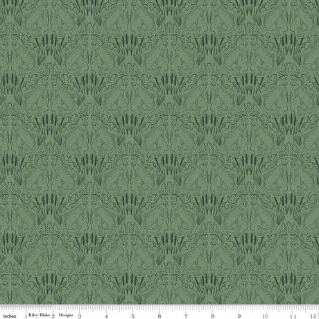 Cotton Print Fabric Sage Damask Fish & Foliage 43/44"