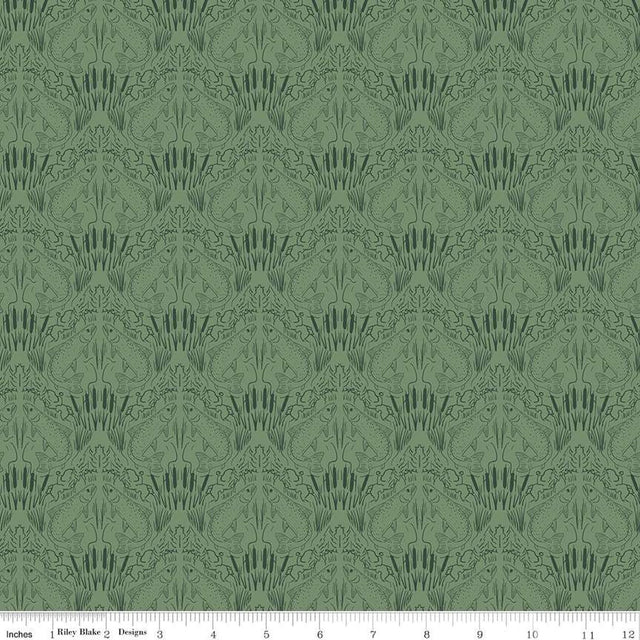 Cotton Print Fabric Sage Damask Fish & Foliage 43/44"