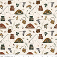 Cotton Print Gone Fishing Cream Fabric 43/44"