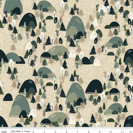 Cotton Print Fabric Let's Wander Mountain Music Stone 43/44"