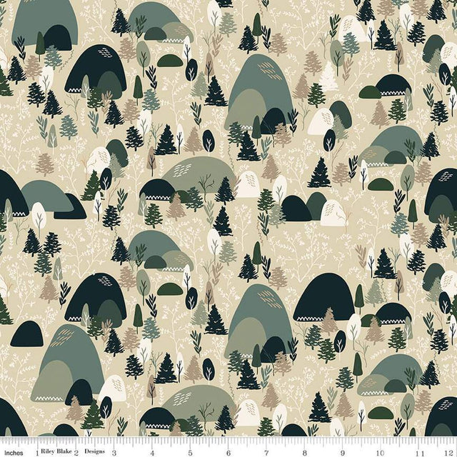 Cotton Print Fabric Let's Wander Mountain Music Stone 43/44"