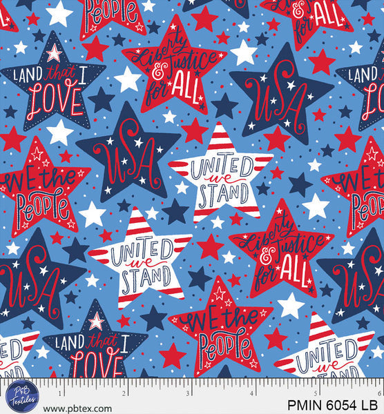 Cotton Patriotic Minis Print Fabric Light Blue 44/45