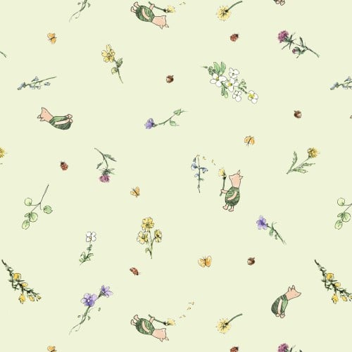 Cotton Print Light Green Classic Winnie Piglets 43/44" Fabric