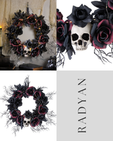 Light-Up Dead Roses &amp; Skull Halloween Wreath – 23 1/2"