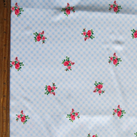 Poly Spandex Swimsuit Fabric Light Blue Gingham Floral Bunches