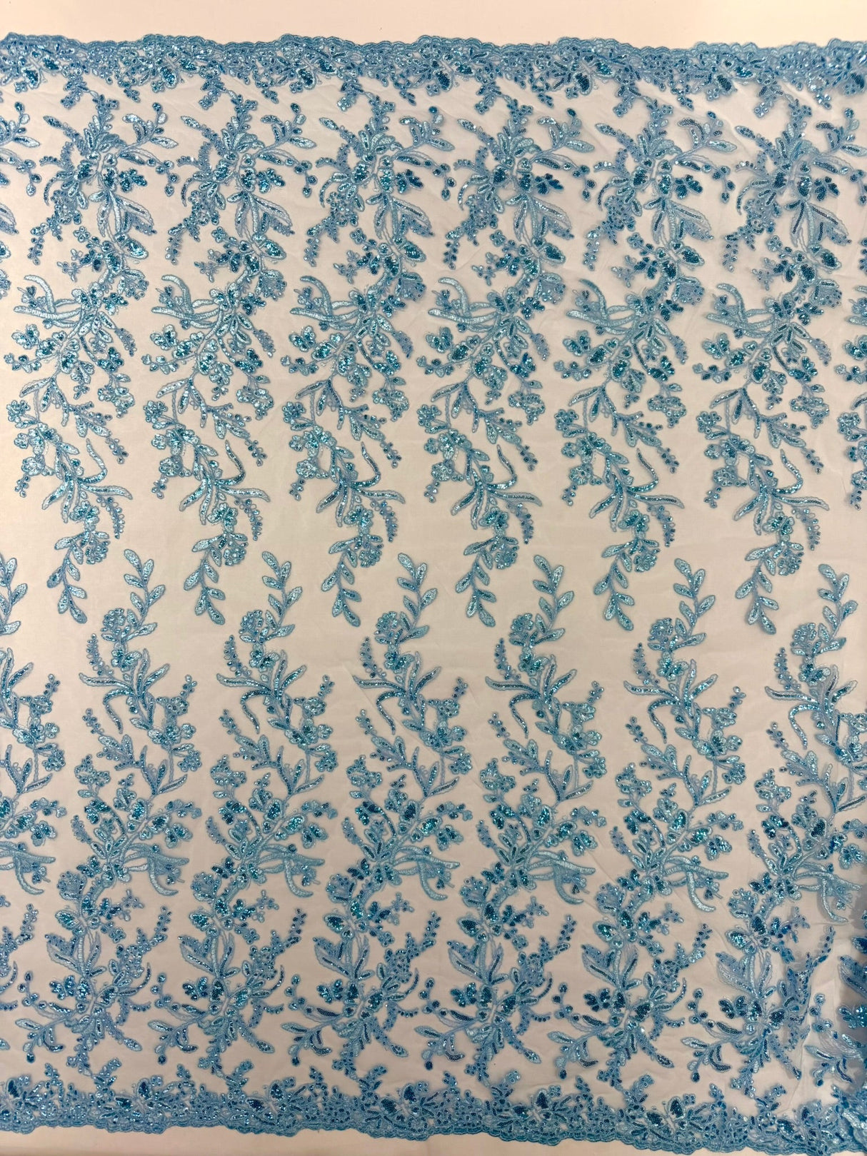 Butterfly Corded Lace Fabric - Butterfly Embroidery, Metallic Sequins, 54" Width (1 Yard)