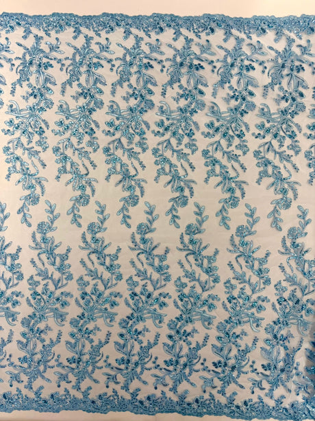 Butterfly Corded Lace Fabric - Butterfly Embroidery, Metallic Sequins, 54" Width (1 Yard)