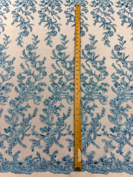 Butterfly Corded Lace Fabric - Butterfly Embroidery, Metallic Sequins, 54" Width (1 Yard)