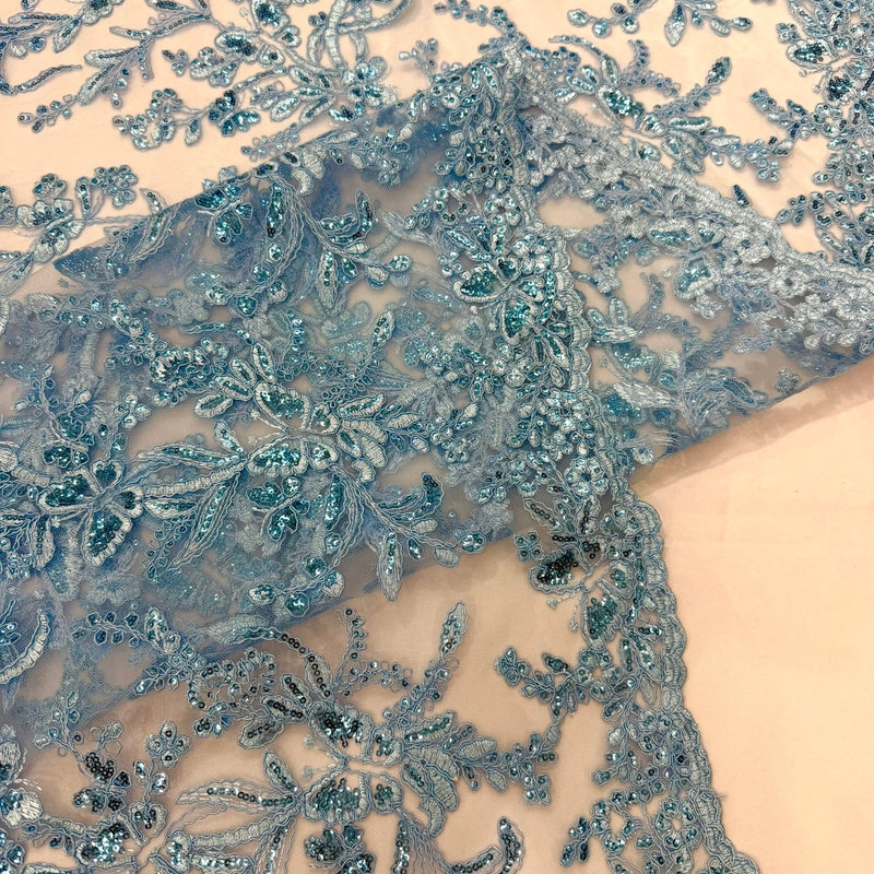 Butterfly Corded Lace Fabric - Butterfly Embroidery, Metallic Sequins, 54" Width (1 Yard)