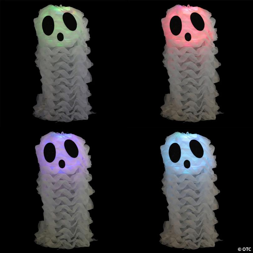 Light-Up LED Hanging Terrified Face Shaggy Ghost Halloween Decoration