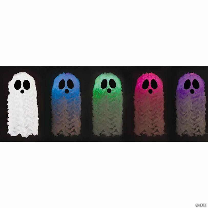 Light-Up LED Hanging Terrified Face Shaggy Ghost Halloween Decoration