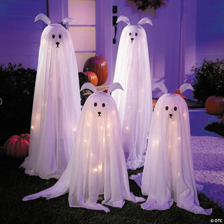 Light-Up Standing Ghostly Dogs Halloween Decorations Set of Four, stands upright for an eerie Halloween yard display
