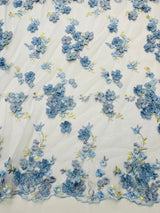 Multi Color 3D Floral Daisy Design Embroider Lace Fabric - Multi Color Floral Embroidery, 54" Width (1 Yard)