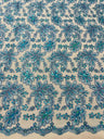 Metallic Floral Lace Design Embroidered Polyester Fabric - Floral Lace, 54" Width (1 Yard)